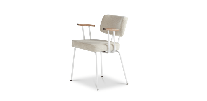 Ted Eetkamerstoel + arm - Portofino Natural - Wit Onderstel - Armleuning Tabacco - {{ product.type }} - Kas20