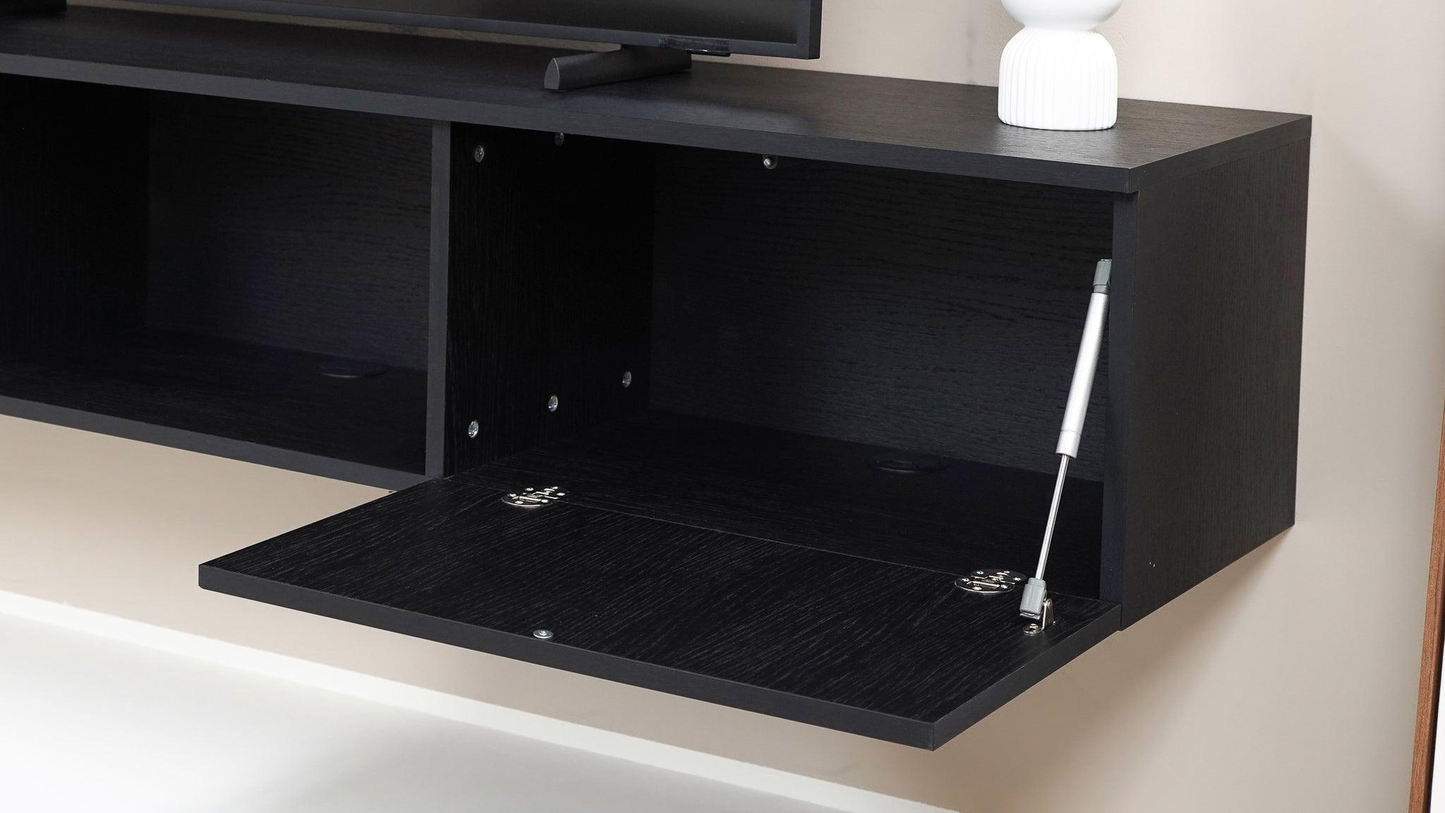 TV meubel - Eiken zwart- 2 kleppen en open vak - {{ product.type }} - Kas20
