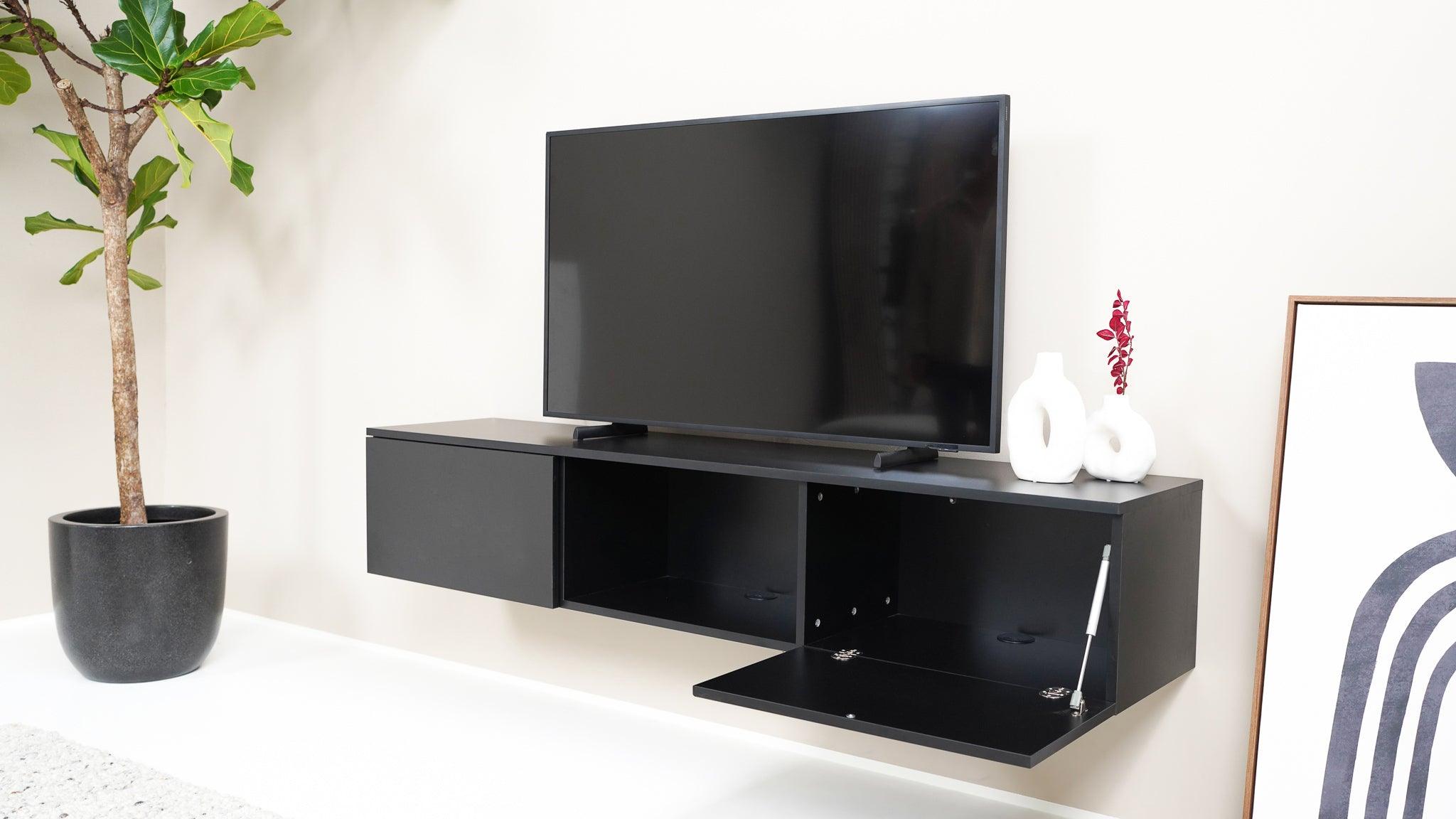 TV meubel - Zwart - 2 kleppen en open vak - {{ product.type }} - Kas20