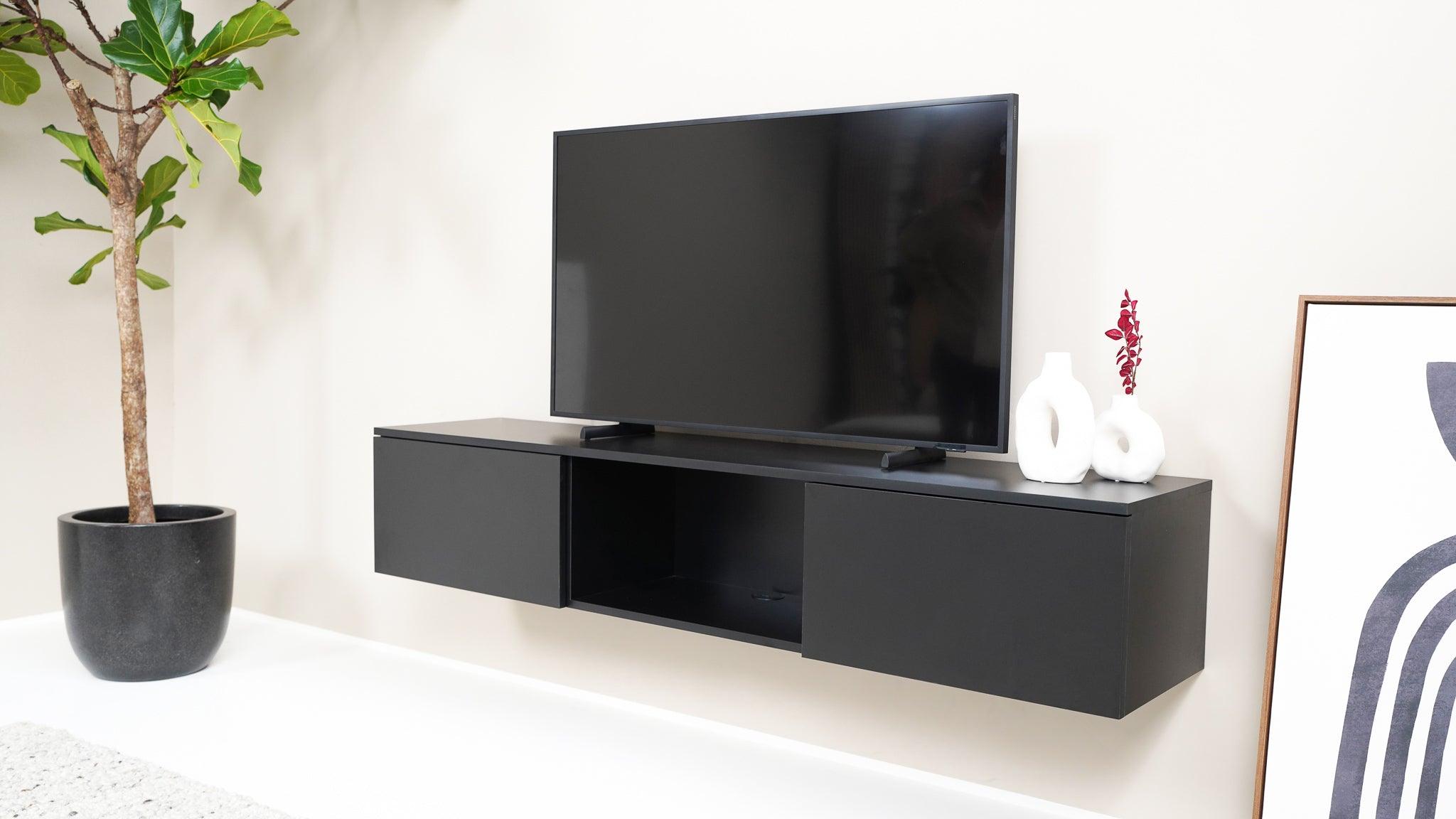 TV meubel - Zwart - 2 kleppen en open vak - {{ product.type }} - Kas20