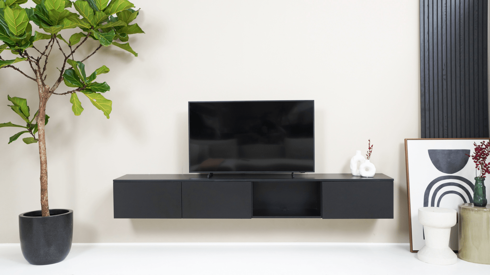 TV meubel - Zwart - 3 kleppen en open vak - {{ product.type }} - Kas20